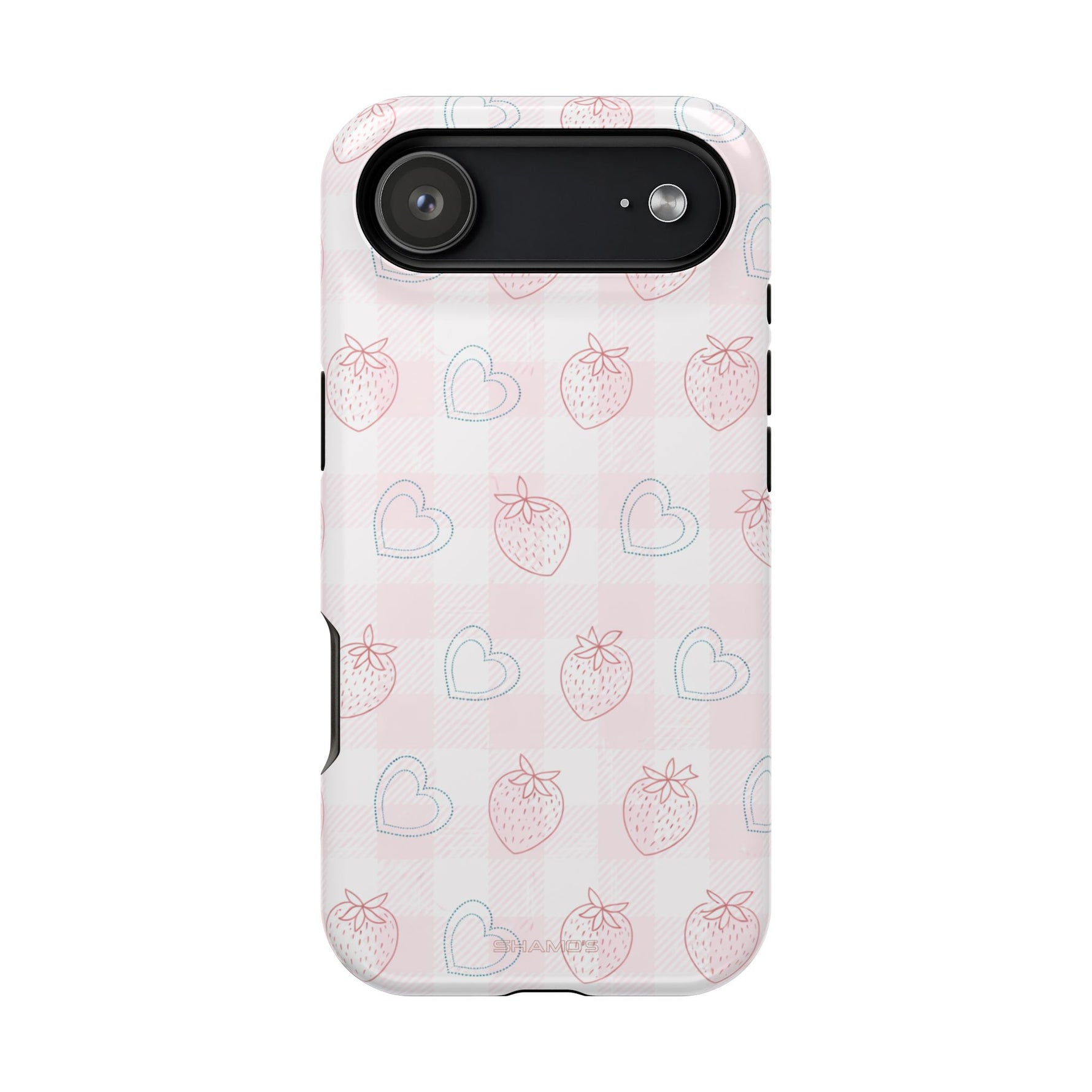Strawberry Hearts MagSafe Compatible Phone Case | 'Paint it your way' Pink Plaid Impact-Resistant