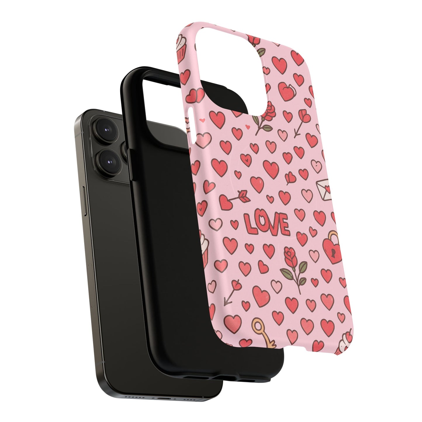 Pink Love Hearts Pattern Tough iPhone Case (MagSafe compatible)