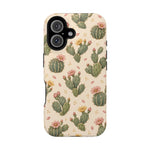 Cactus Bloom – Sage Green Floral Cactus MagSafe Phone Case, glossy iPhone 16, rear view
