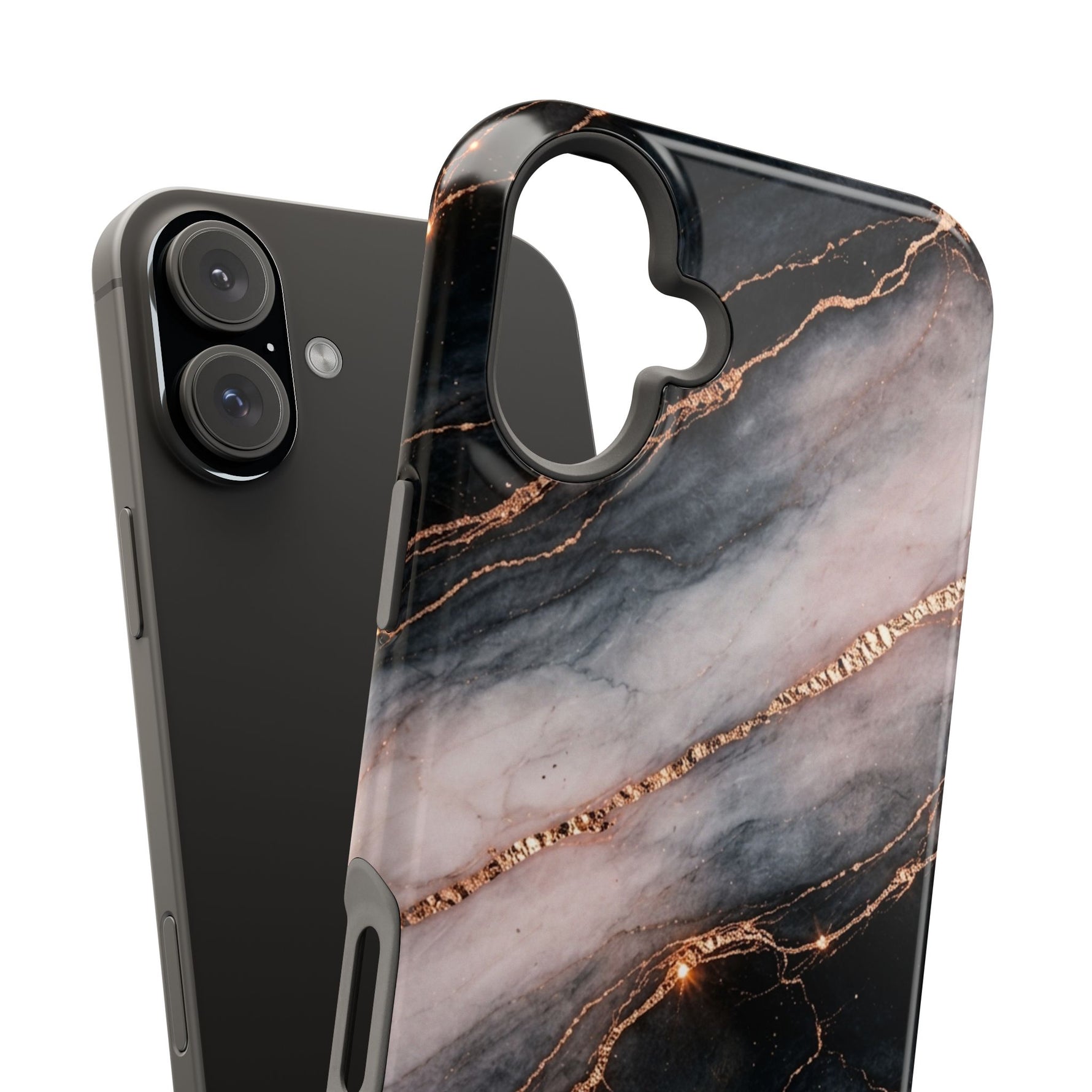 Marbled Black & Rose Gold Magnetic MagSafe Compatible Phone Case — Impact-Resistant