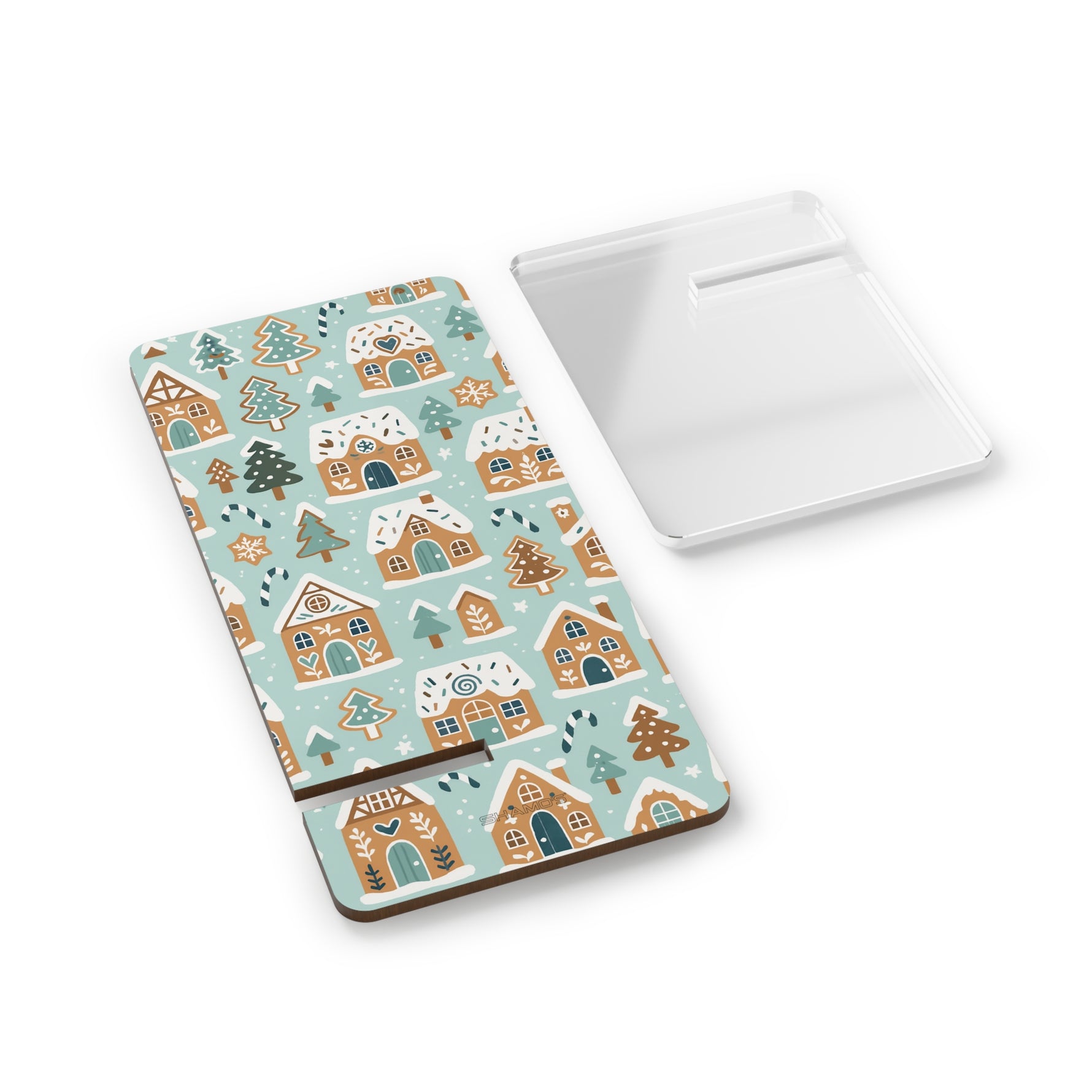 Festive Gingerbread Village Phone Stand — Holiday Smartphone Dock