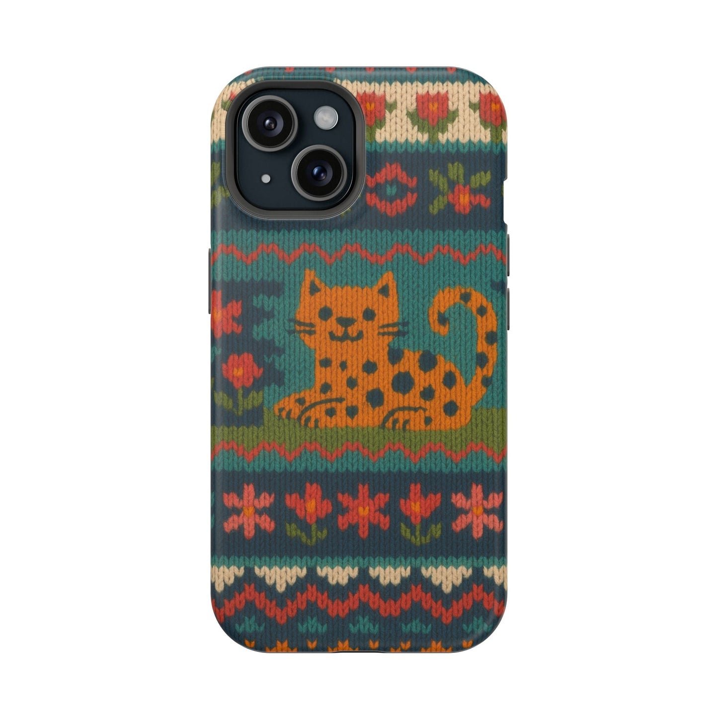Cozy Knit Leopard Pattern Sweater Holiday Theme iPhone Case with MagSafe compatibility