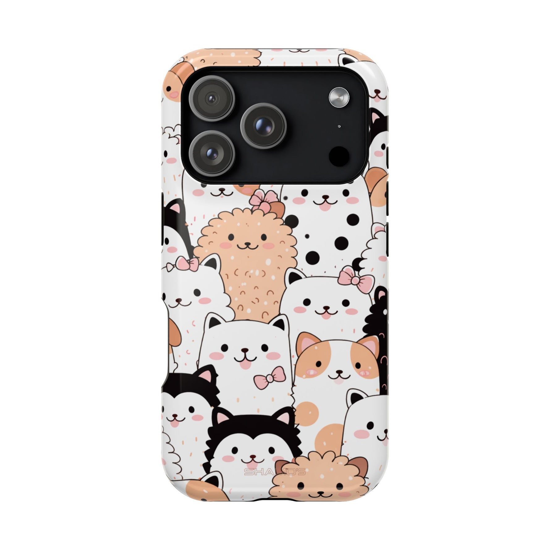 Cute Cartoon Cats & Puppies Phone Case with MagSafe Compatibility