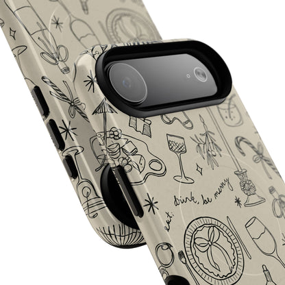 Festive Doodle iPhone Case (’drink, be merry’ Holiday Design) | compatible with MagSafe