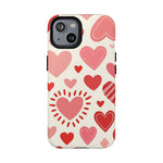 Heart Pattern Tough iPhone Case — Cute Red & Pink Hearts Protective Cover (MagSafe compatible)  Shamo's iPhone 14 / Glossy