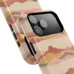 Sunset Trails – Desert Landscape MagSafe Phone Case, glossy wide-camera Pro Max model, camera and side-button close-up