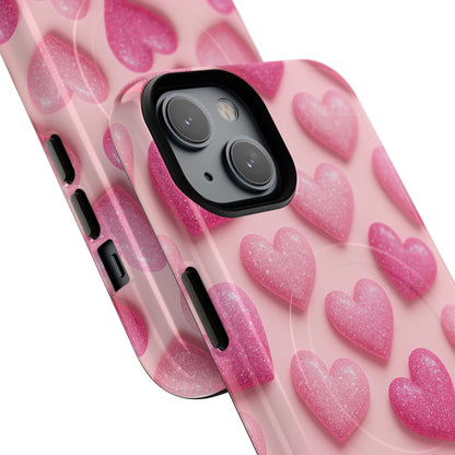 Barbiecore Glitter Hearts iPhone Case | MagSafe