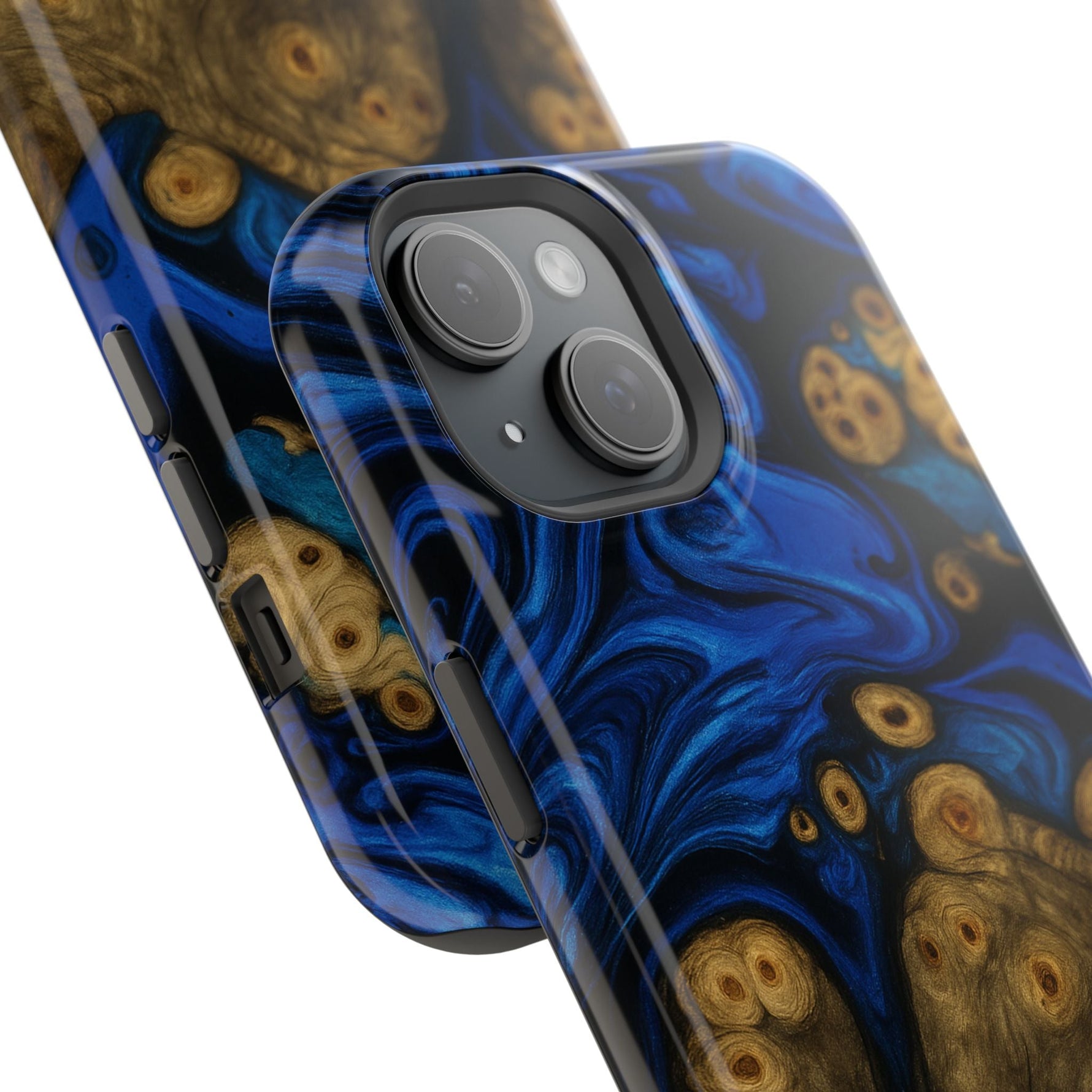 Blue Swirl & Burl Wood Impact iPhone Case | MagSafe compatible  Shamo's