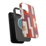 Retro Geometric Magnetic MagSafe Compatible Impact Phone Case — Bold Red & Terracotta Pattern