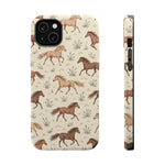 Wild Mustangs – Western Horse Pattern MagSafe Phone Case, glossy iPhone 14 Plus, rear and side profile