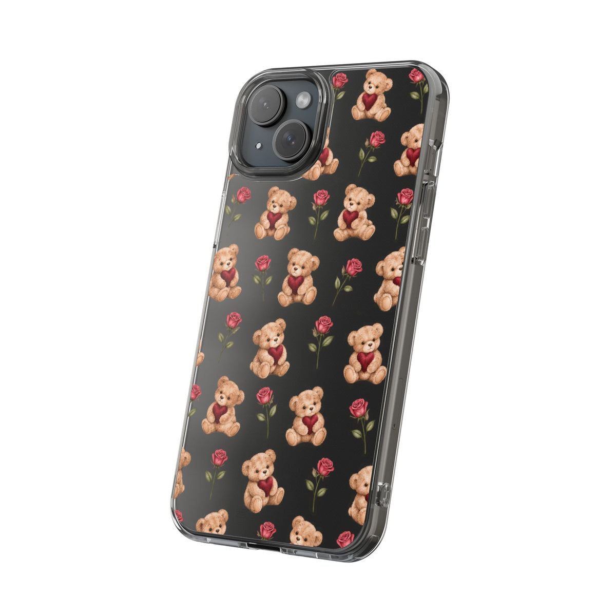 Romantic Teddy Bear Impact-Resistant Phone Case with Heart Design