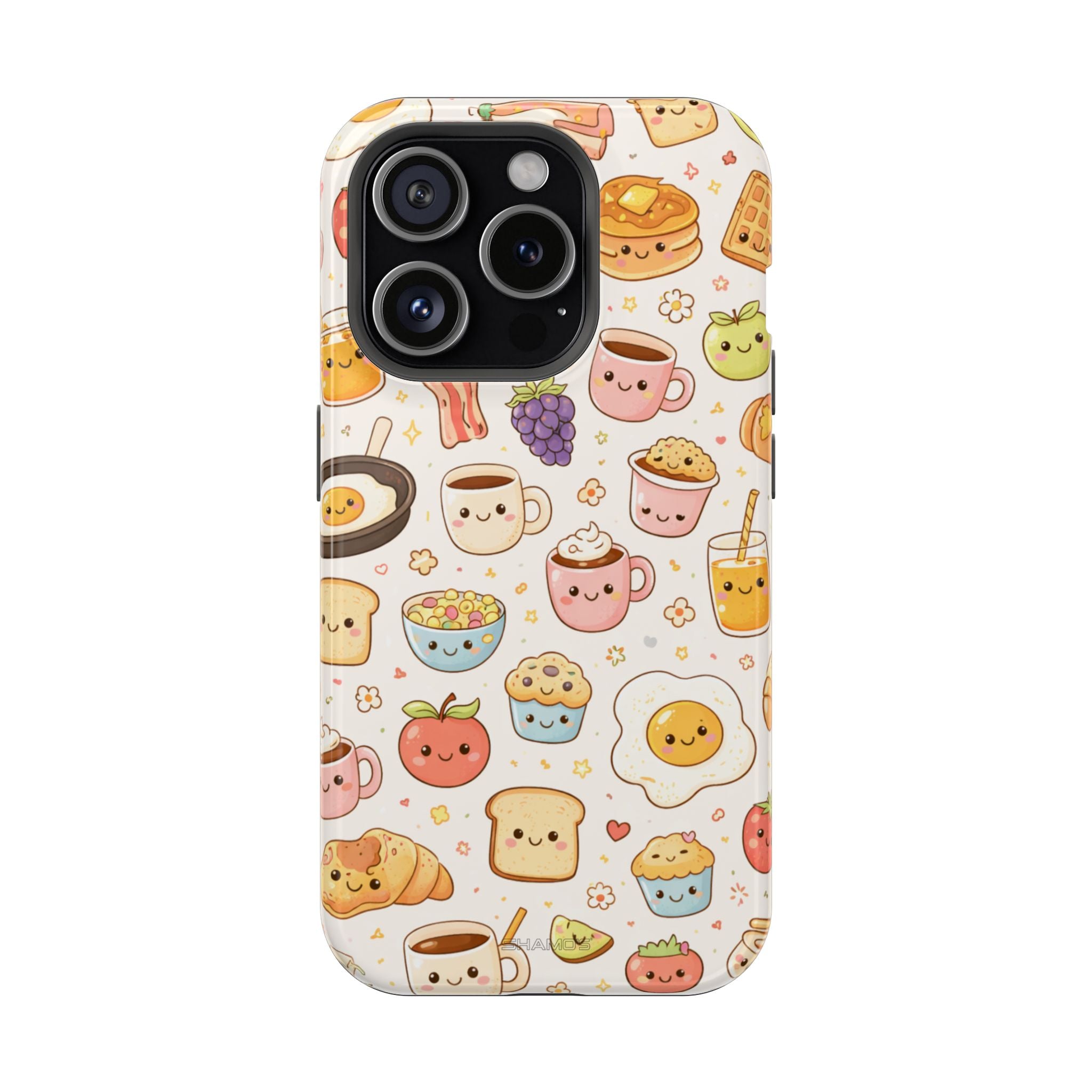 Kawaii Breakfast Pattern Magnetic Phone Case, Cute Cartoon Food Impact-Resistant Cover, MagSafe Compatible - iPhone 15 Pro / Glossy - Shamo's