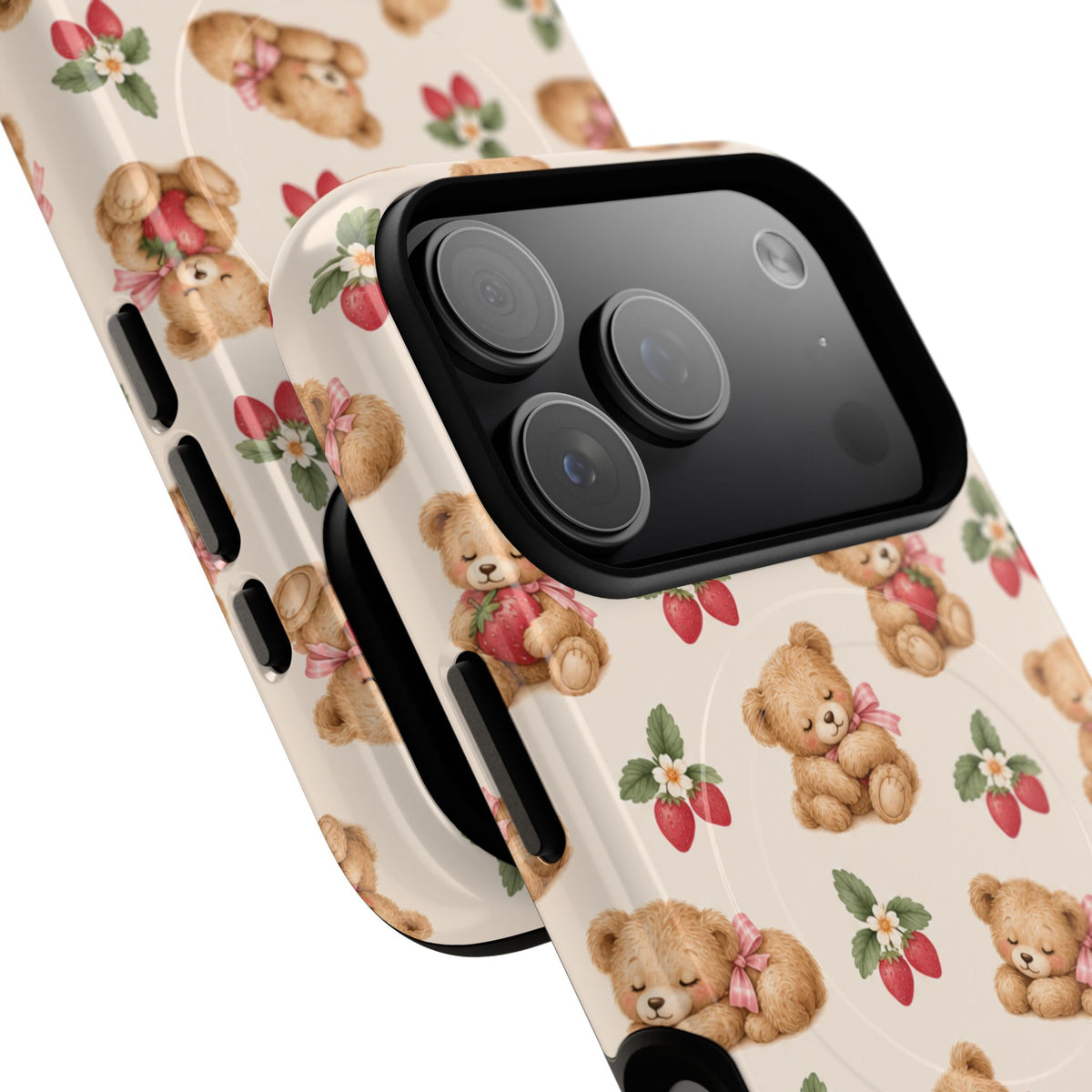 Teddy Berry Cozy Strawberry Pattern iPhone Case with MagSafe