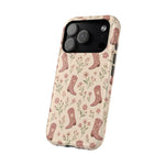 Floral Boots MagSafe Phone Case, glossy wide-camera Pro model, angled rear view