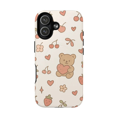 Teddy Berry Cozy Strawberry Pattern iPhone Case with MagSafe - Shamo's