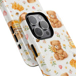 Honey Teddy Bear iPhone Case — Yellow Bee & Honey Pot Design with MagSafe