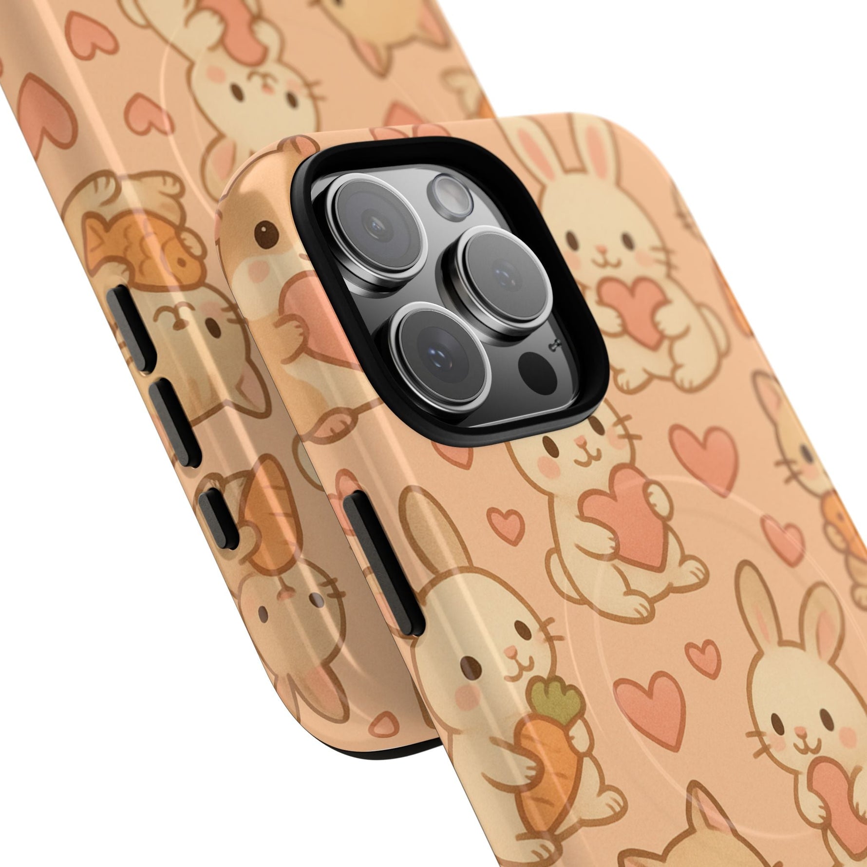 Cozy Critter Friends iPhone Case — Cute Bunny & Kitten Heart Pattern with MagSafe  Shamo's