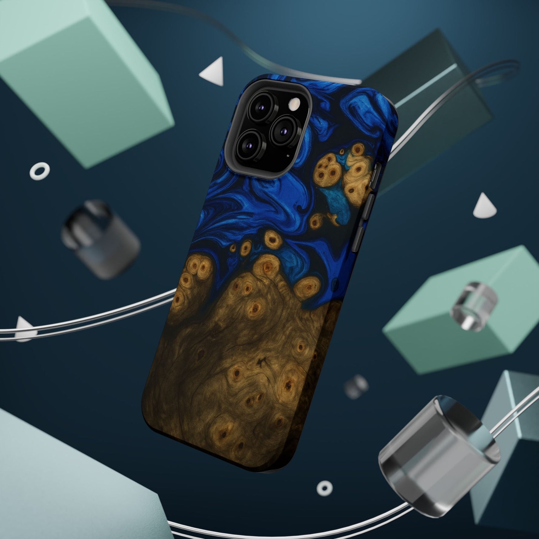 Blue Swirl & Burl Wood Impact iPhone Case | MagSafe compatible  Shamo's