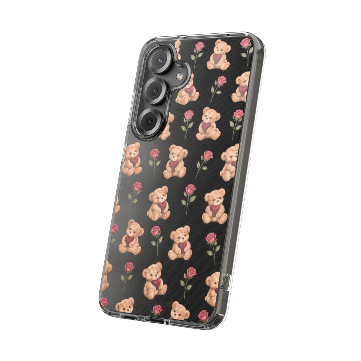 Romantic Teddy Bear Impact-Resistant Phone Case with Heart Design