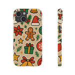Holiday Pattern Slim iPhone Case — Gingerbread, Santa Hat & Gifts Holiday Design  Shamo's iPhone 15