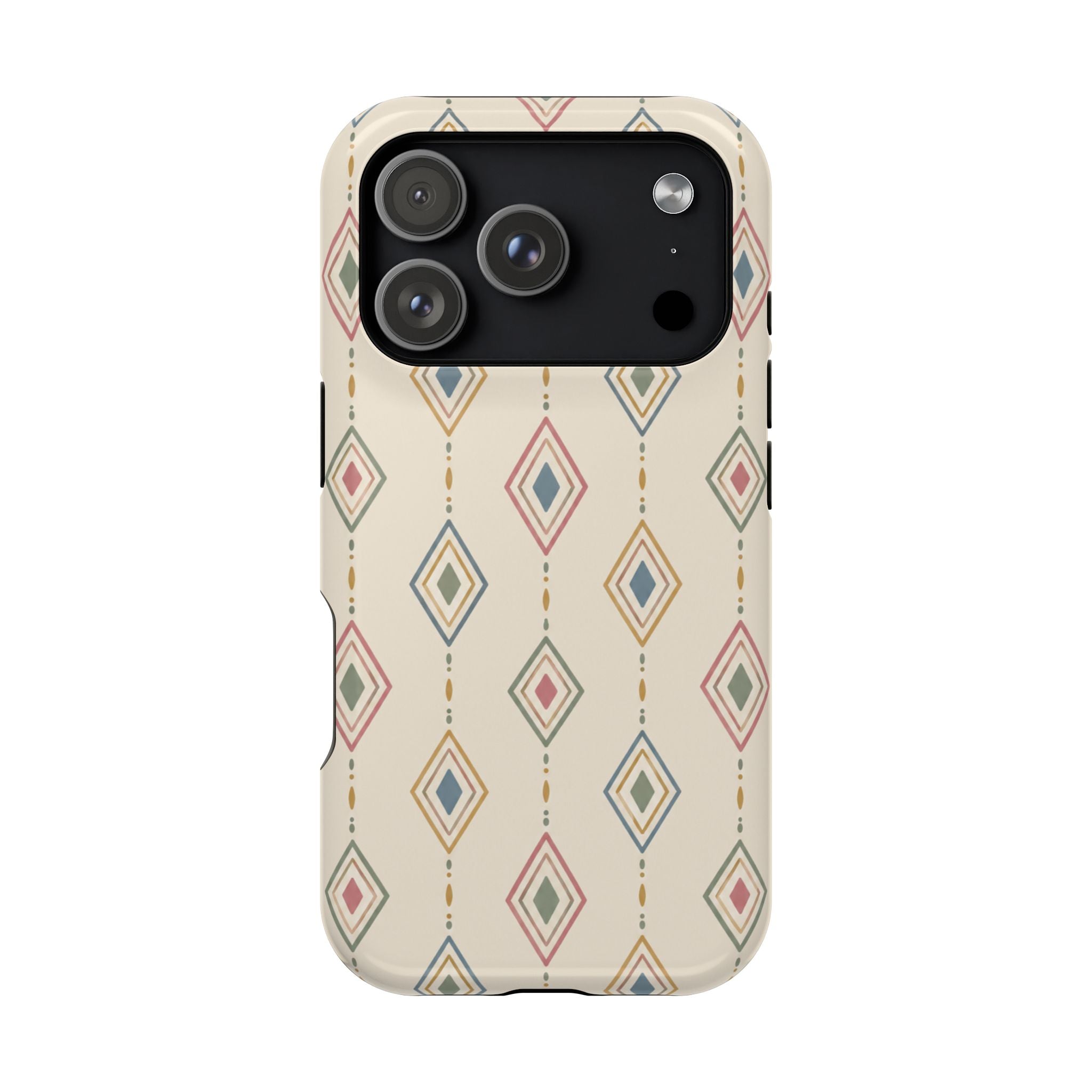 Desert Diamonds – Pastel Geometric Pattern MagSafe Phone Case, glossy iPhone 18 Pro, rear view