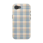 Ranch Check – Blue and Cream Plaid MagSafe Phone Case, glossy iPhone 16e, rear view