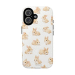 Phone case with small beige bunny pattern, showing size variant on white background