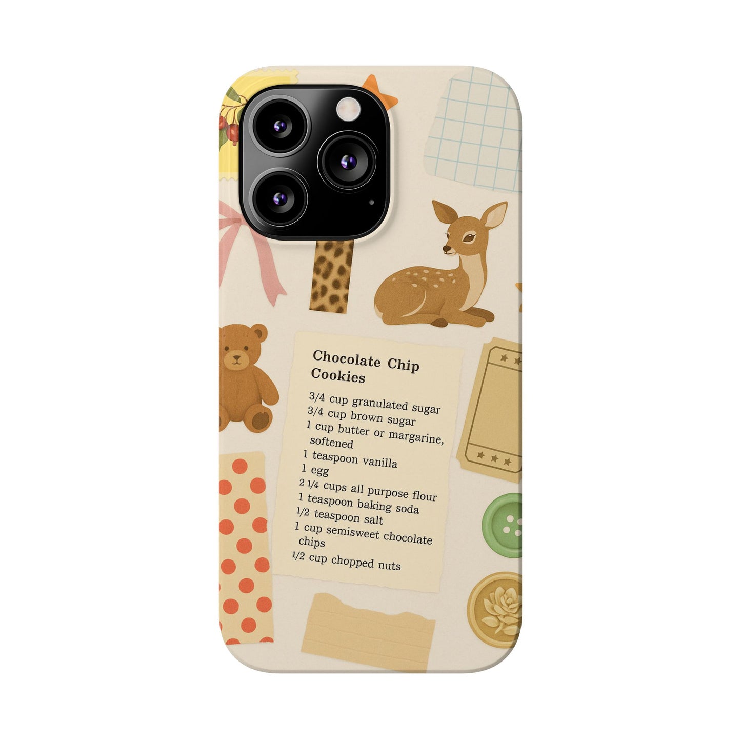 Slim iPhone Case — Cozy Baking & Teddy Pattern (Recipe, Deer, Buttons)