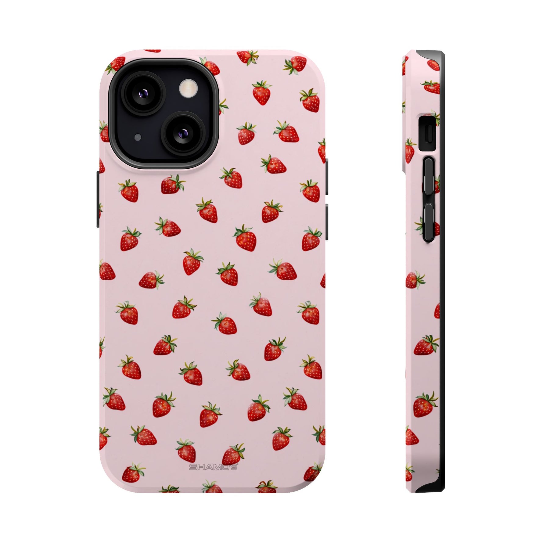 Strawberry Pattern Magnetic Impact-Resistant Phone Case with MagSafe Compatibility