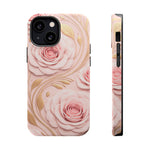 Floral Pink Rose MagSafe iPhone Case, Gold Leaf Magnetic Impact-Resistant