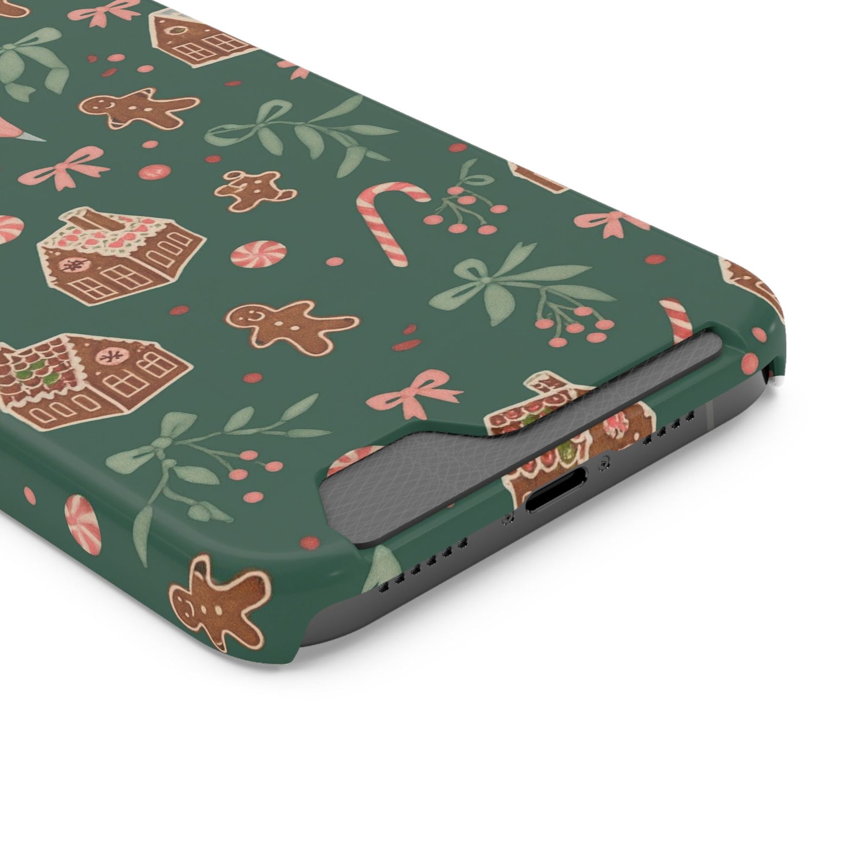 Holiday Gingerbread Phone Case with Card Holder — Festive Green Candy Cane Design  Shamo's