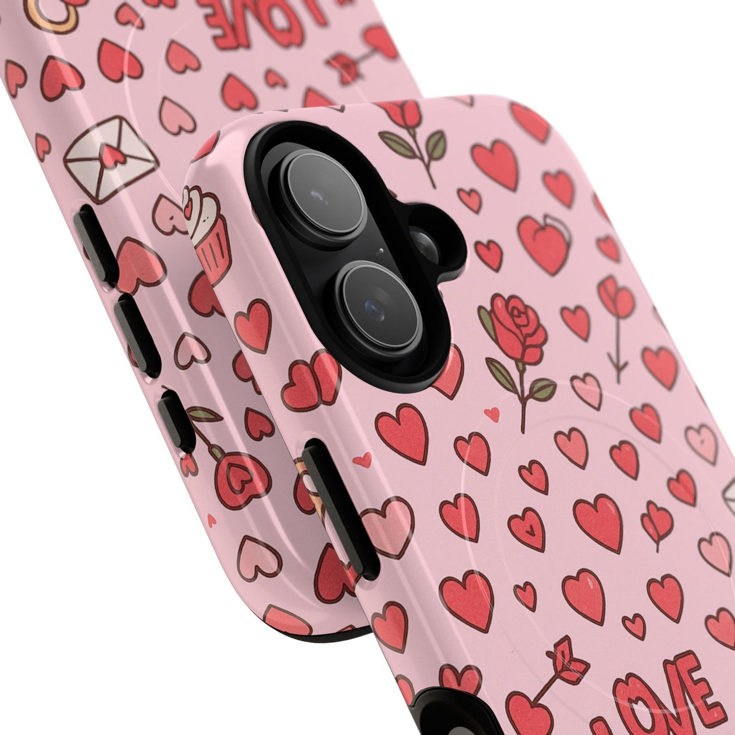 Pink Love Hearts Pattern Tough iPhone Case (MagSafe compatible)