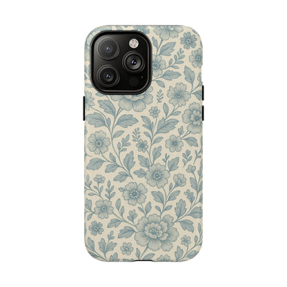 Vintage Blue Floral Tough Case for iPhone - Compatible with MagSafe