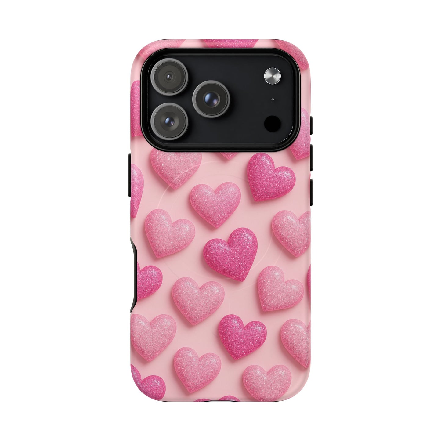 Barbiecore Glitter Hearts iPhone Case | MagSafe