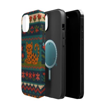 Cozy Knit Leopard Pattern Sweater Holiday Theme iPhone Case with MagSafe compatibility