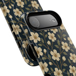 Navy Cherry Blossom Floral iPhone Case - Compatible with MagSafe - Shamo's