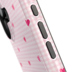 Pink Heart Gingham MagSafe iPhone Case, Impact‑Resistant, Magnetic Protection