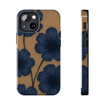 Navy Floral Tough Phone Case — Durable Protective Case with Blue Flowers on Kraft Background