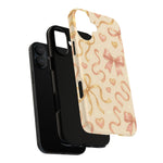 Festive Bow Charm iPhone Case — Pink & Gold Ribbon Hearts with MagSafe  Shamo's