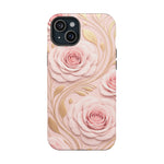 Floral Pink Rose MagSafe iPhone Case, Gold Leaf Magnetic Impact-Resistant
