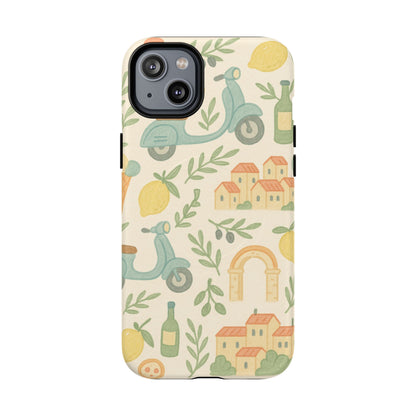 Italian Summer Drawing  iPhone Case — Lemon & Vespa Pattern Tough MagSafe Case