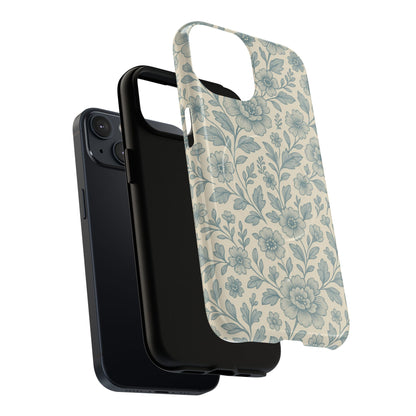 Vintage Blue Floral Tough Case for iPhone - Compatible with MagSafe