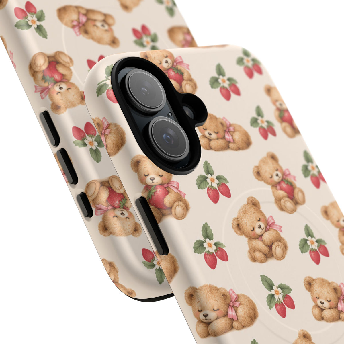 Teddy Berry Cozy Strawberry Pattern iPhone Case with MagSafe