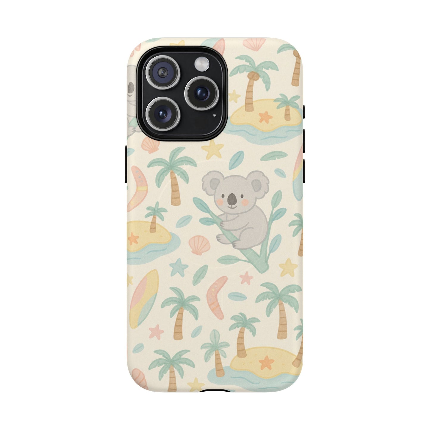 Australia Hand-Drawn Koala Beach iPhone Case — Cute Tropical Palm & Surf Print | with MagSafe