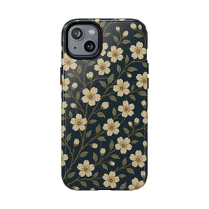Navy Cherry Blossom Floral iPhone Case - Compatible with MagSafe - Shamo's