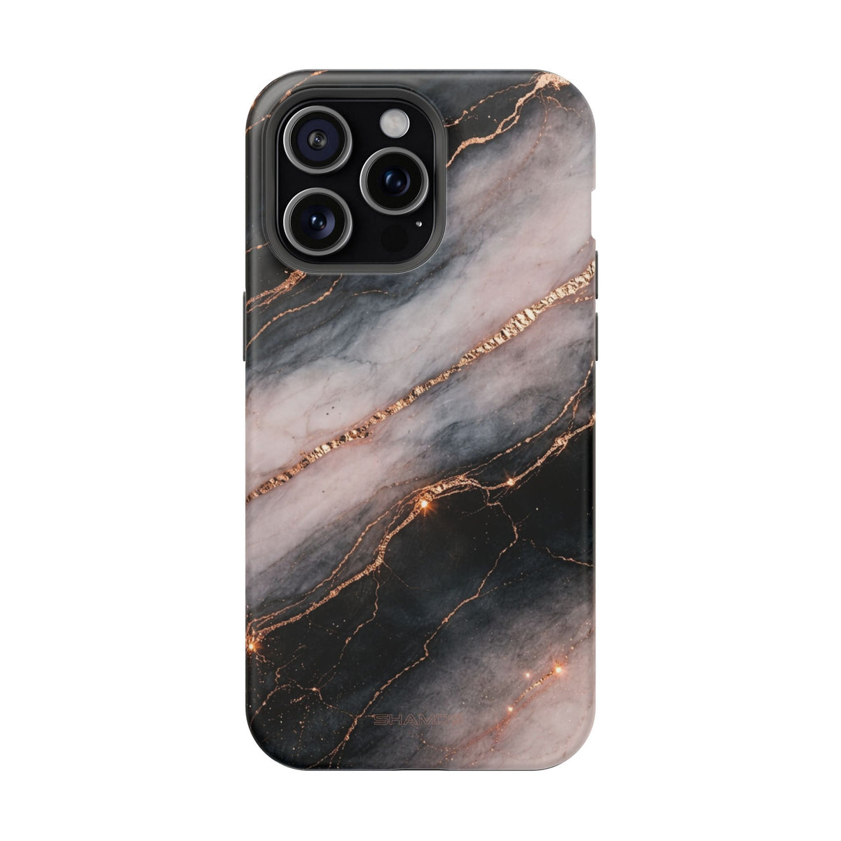 Marbled Black & Rose Gold Magnetic MagSafe Compatible Phone Case — Impact-Resistant