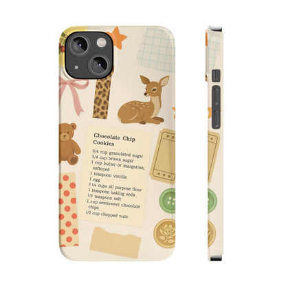 Slim iPhone Case — Cozy Baking & Teddy Pattern (Recipe, Deer, Buttons)