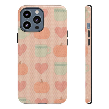 Autumn Cozy iPhone Case – Pumpkin, Heart & Coffee Cup Pattern - Shamo's