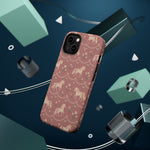 Rose Ponies MagSafe Phone Case, glossy diagonal dual-camera model, rear view with magnetic accessories