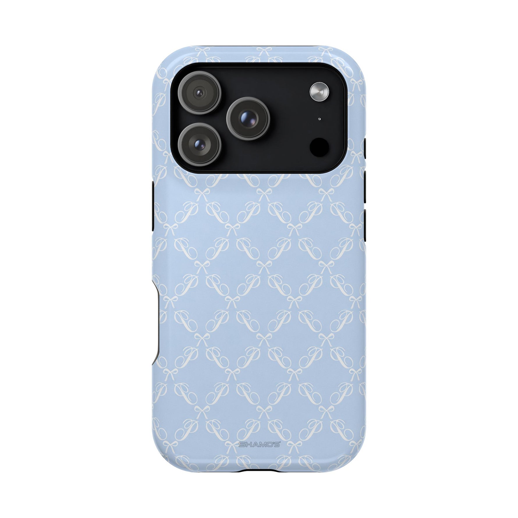 Light Blue Bow-Pattern Impact iPhone Case | MagSafe - iPhone 17 Pro / Glossy - Shamo's